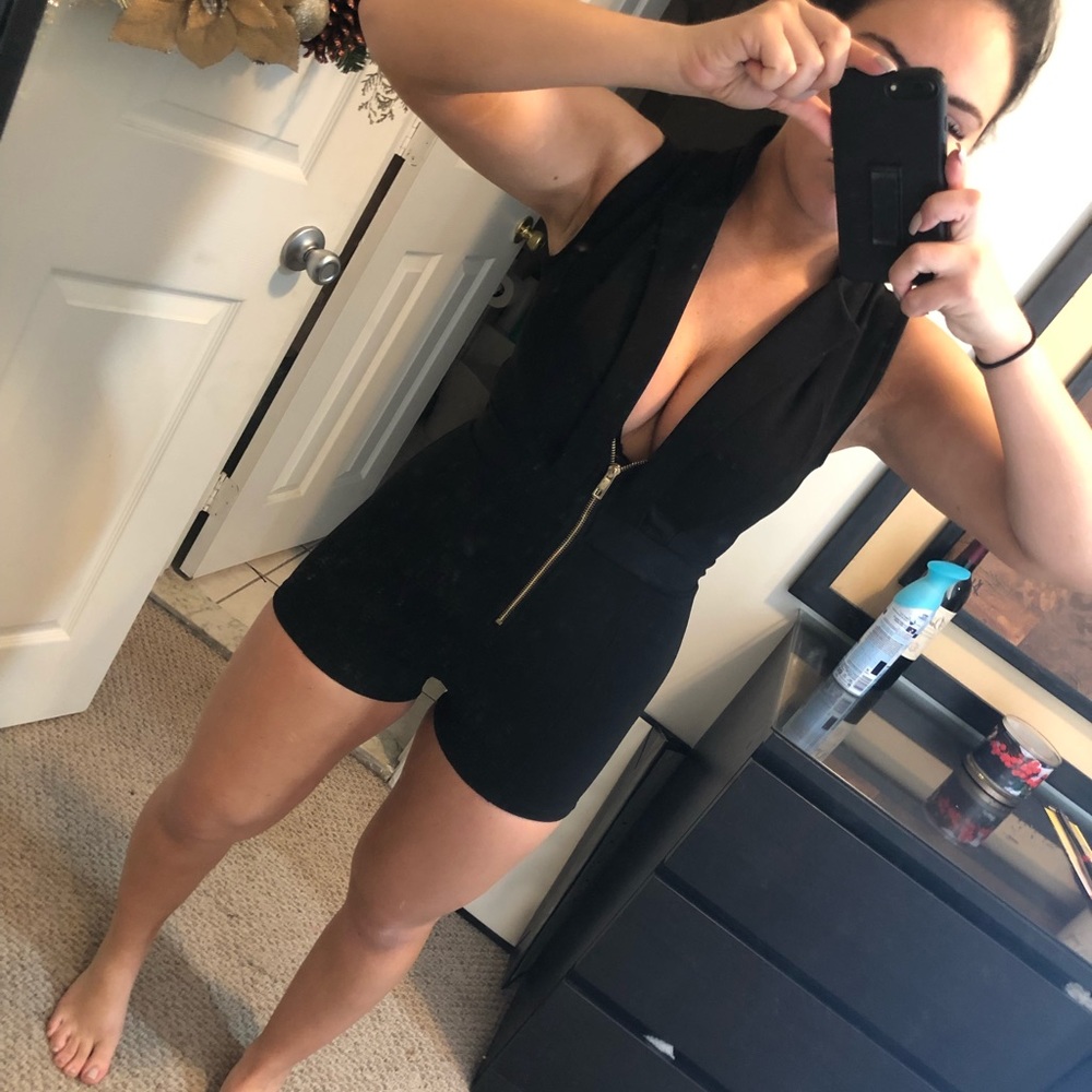 Zip up sexy black romper